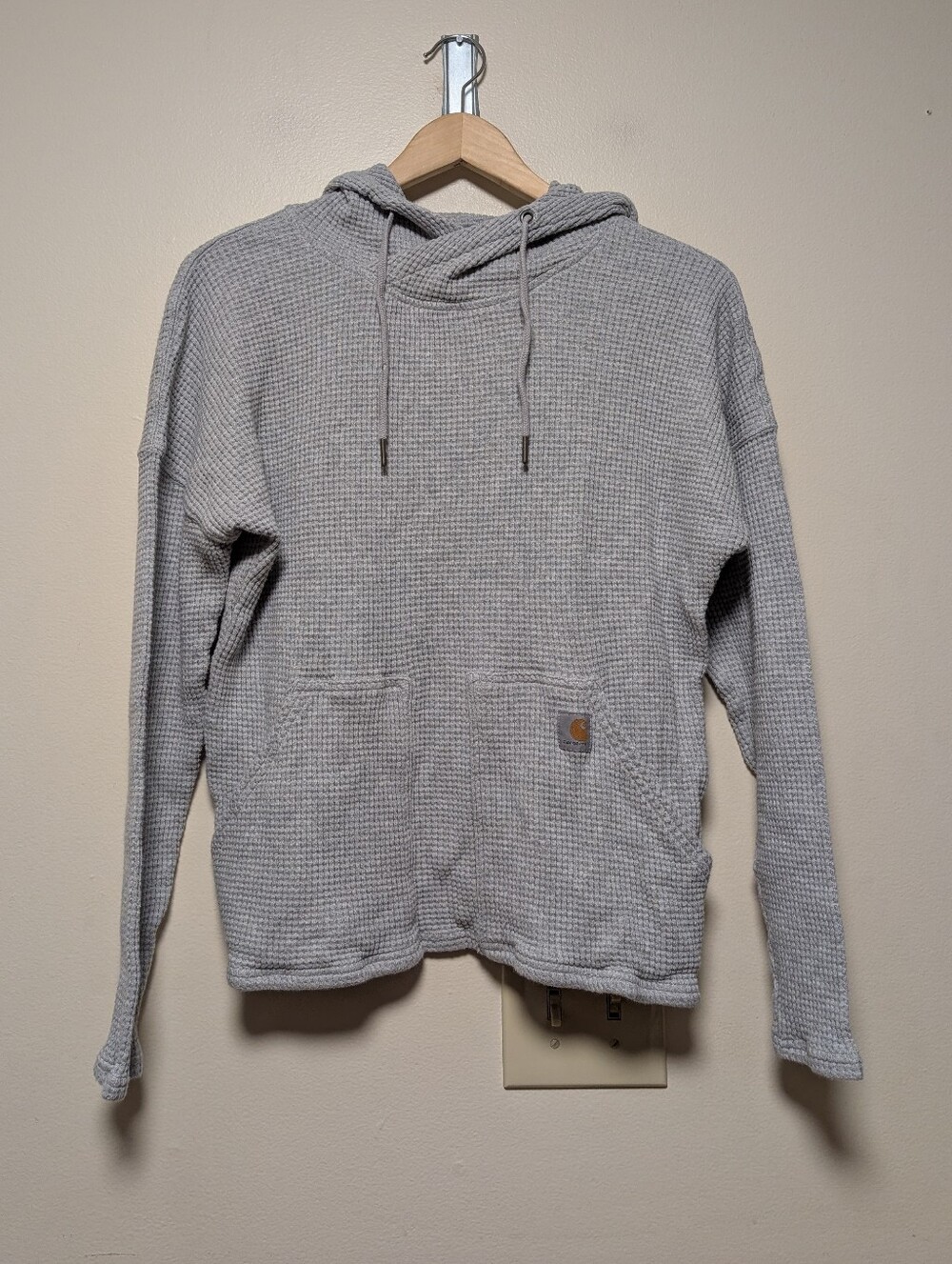 Carhartt Women’s Gray Waffle Knit Relaxed Fit Hoodie Medium 8/10 Thermal